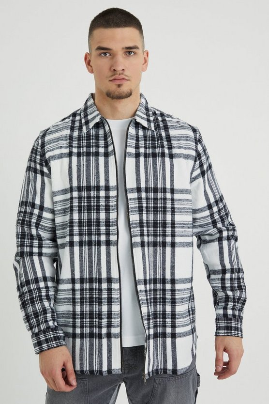 Tall langärmliges kariertes Overshirt mit Reißverschluss