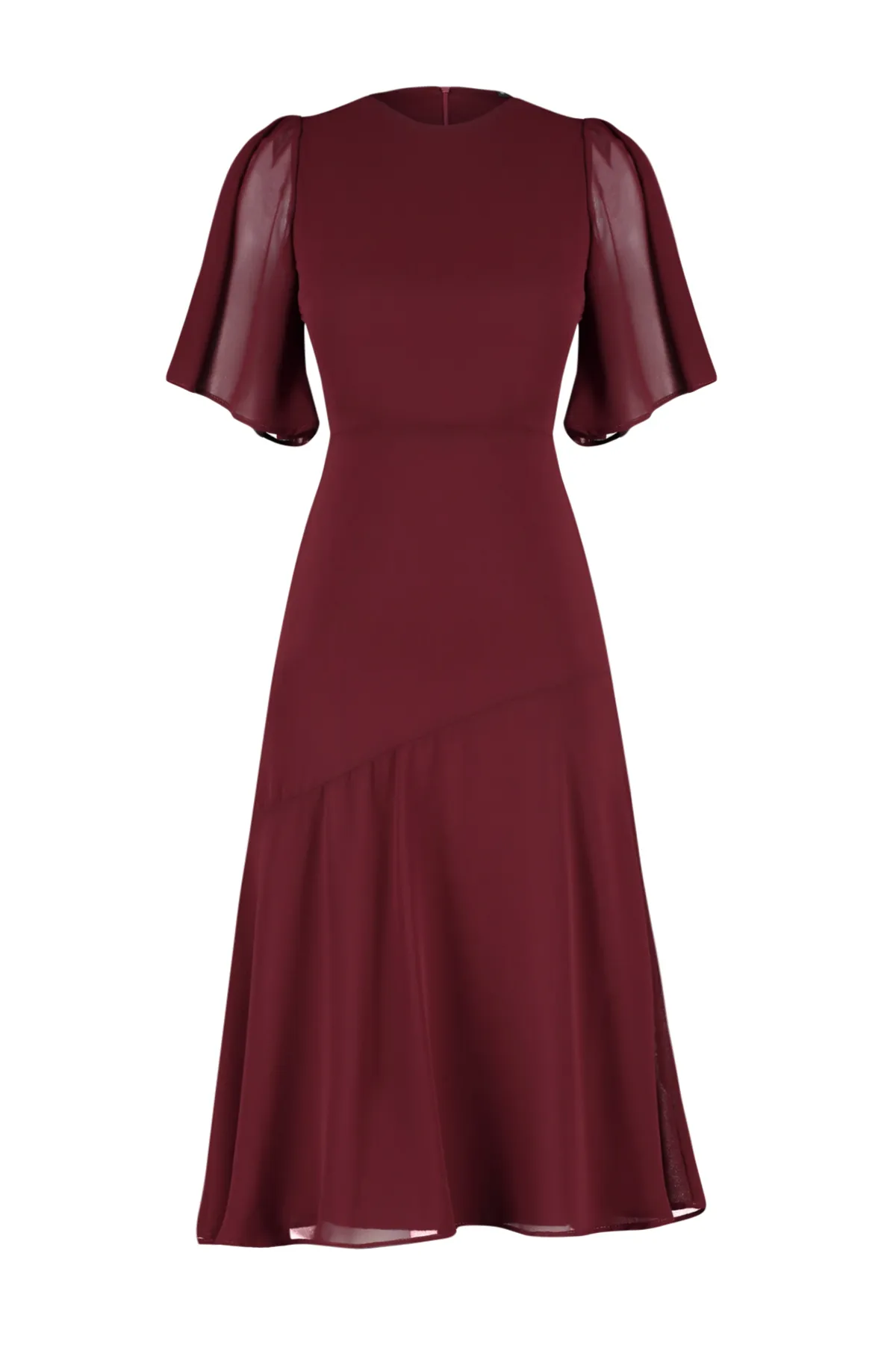 Trendyol Collection  Burgunderrotes Rock-Volant-Chiffon-gefüttertes Midi-Webkleid TWOSS22EL00733