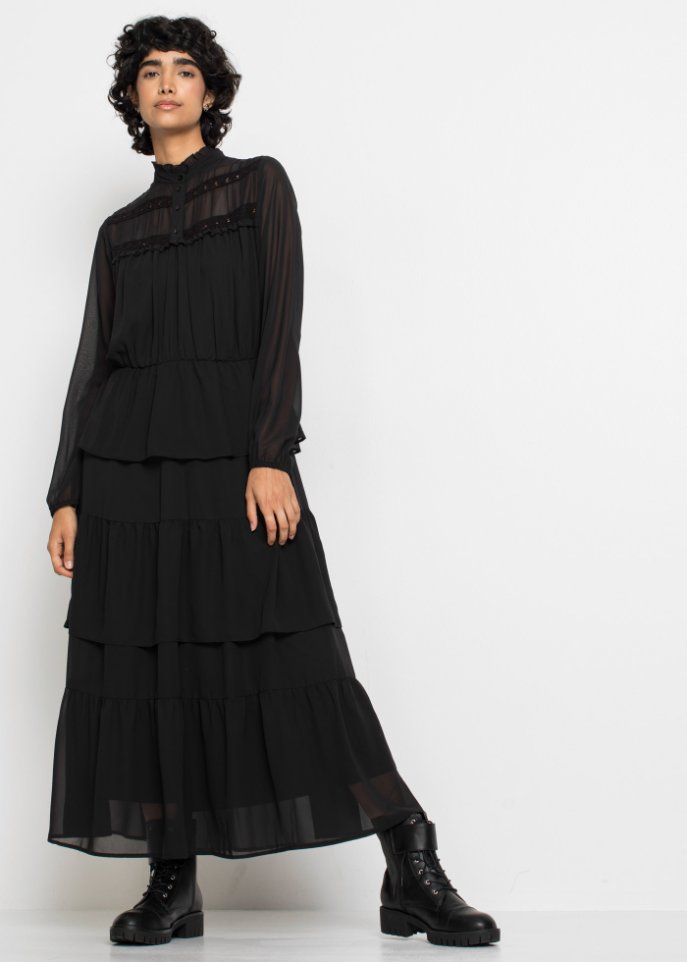 Langes Chiffonkleid mit Volants
