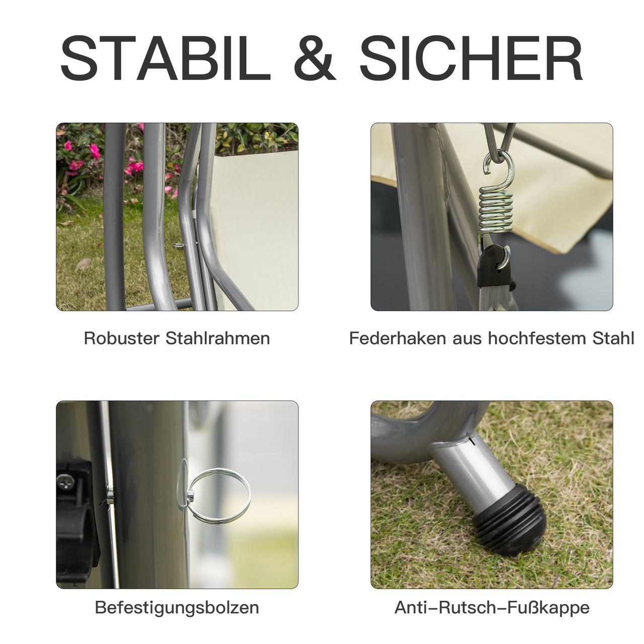 Outsunny Hollywoodschaukel Gartenschaukel 3-Sitzer Liegefunktion Stahl Beige