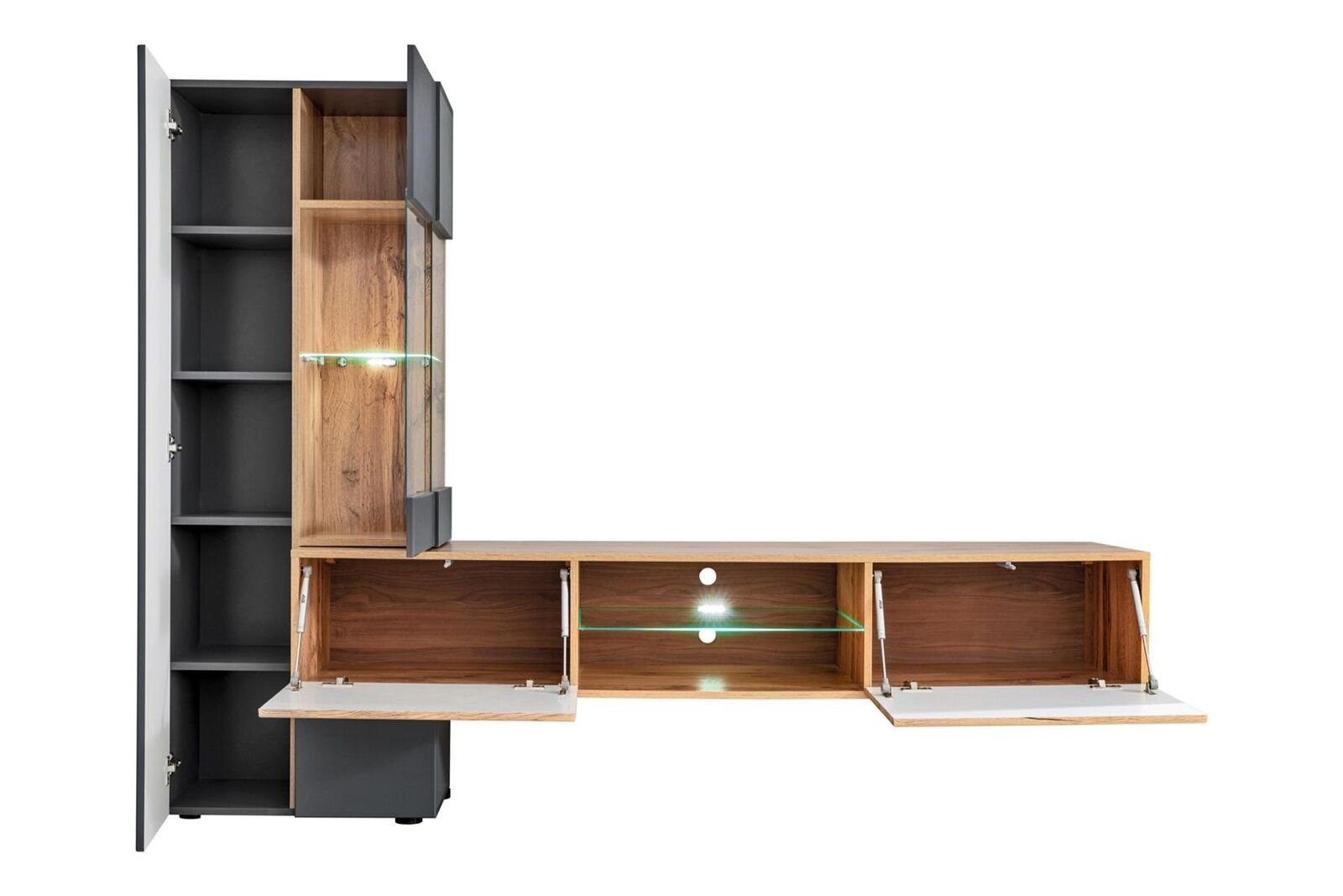 JVmoebel Wohnwand Grau Luxus Designer Regal Neu Einrichtung, Made in Europa