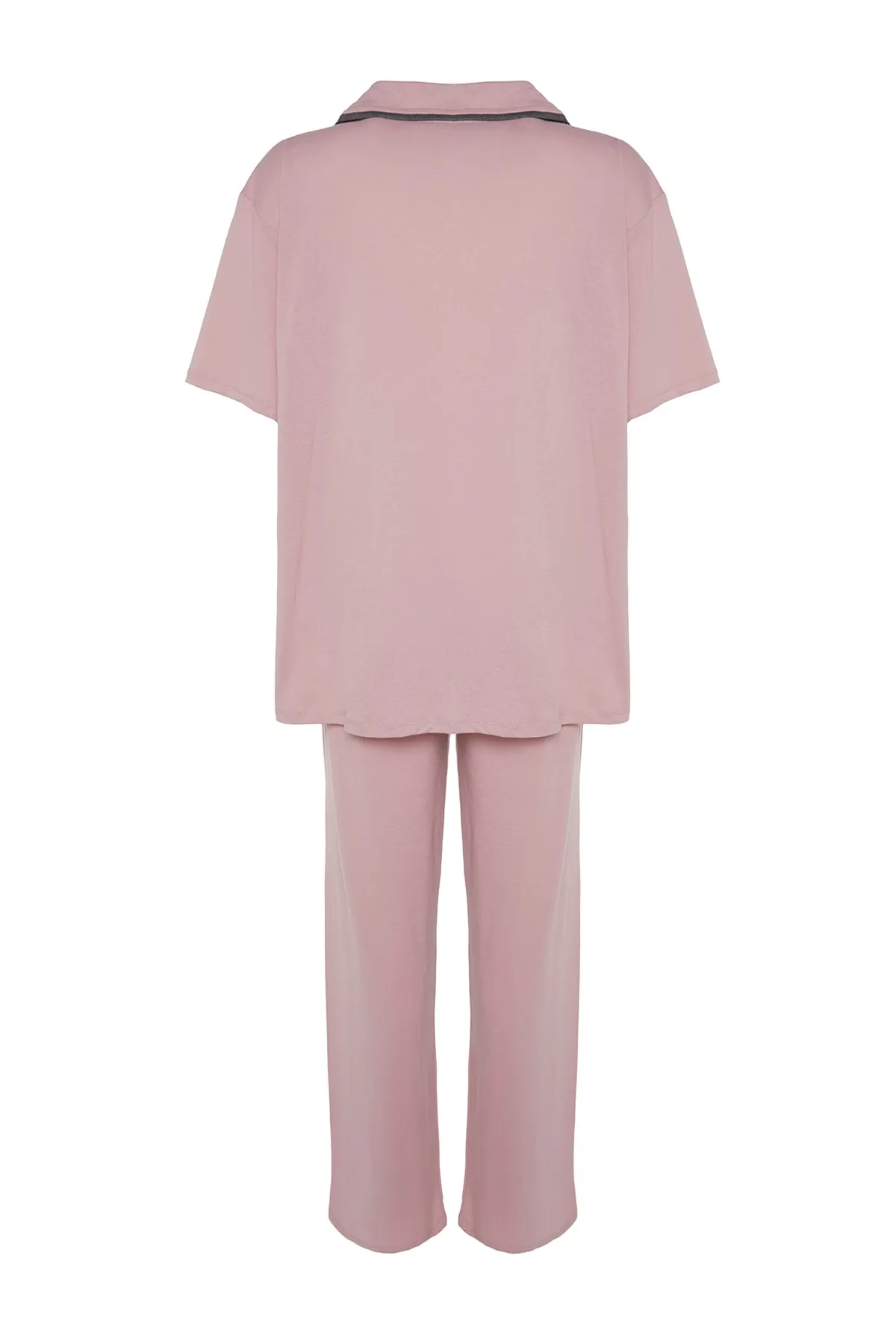 Trendyol Curve  Puderfarbenes Pyjama-Set mit gestrickter Paspelierung TBBSS22PT0220