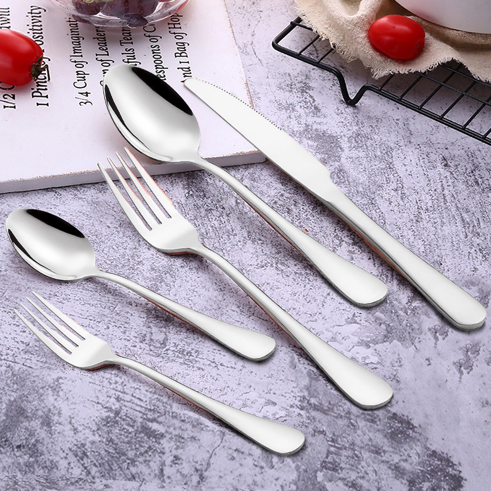 CALIYO Besteck-Set Besteck Set, Besteck Set für ( 10-12) Personen, Messer Gabel Löffel Set 60-teilig, Spülmaschinenfest