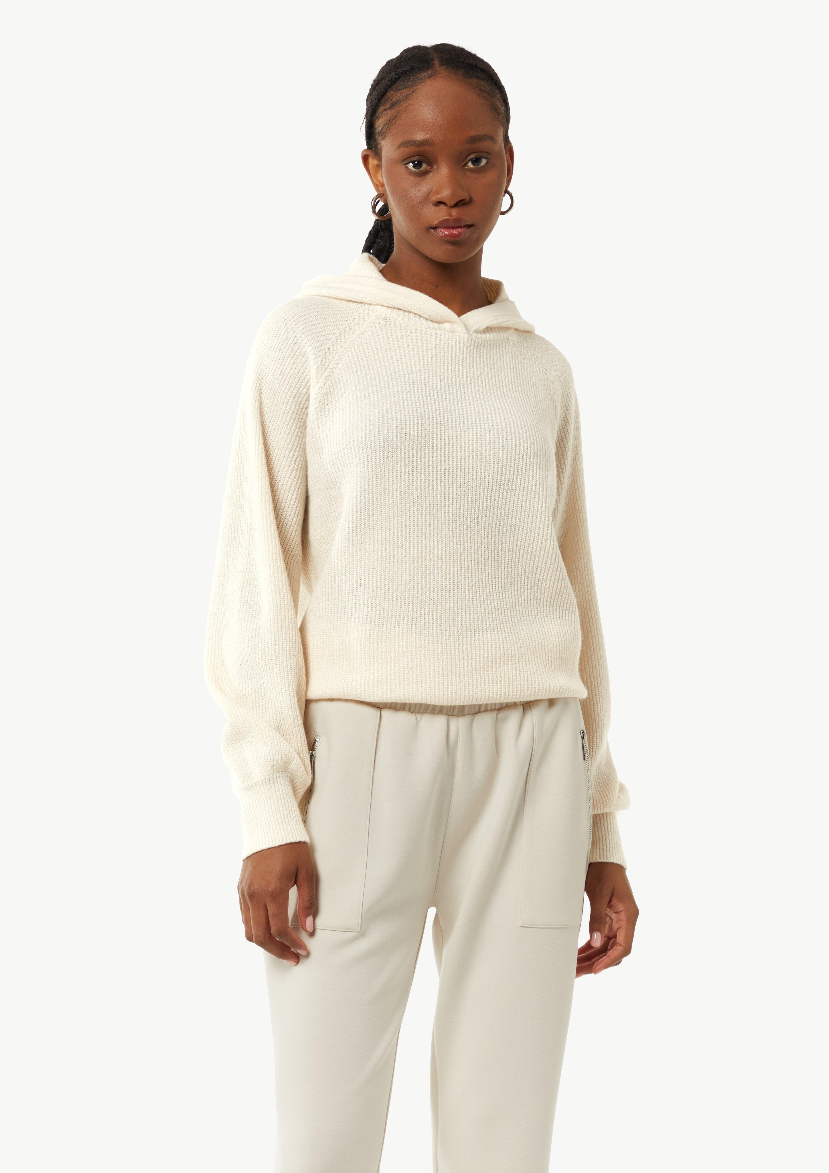 Feiner Strickpullover mit Kapuze - helles beige