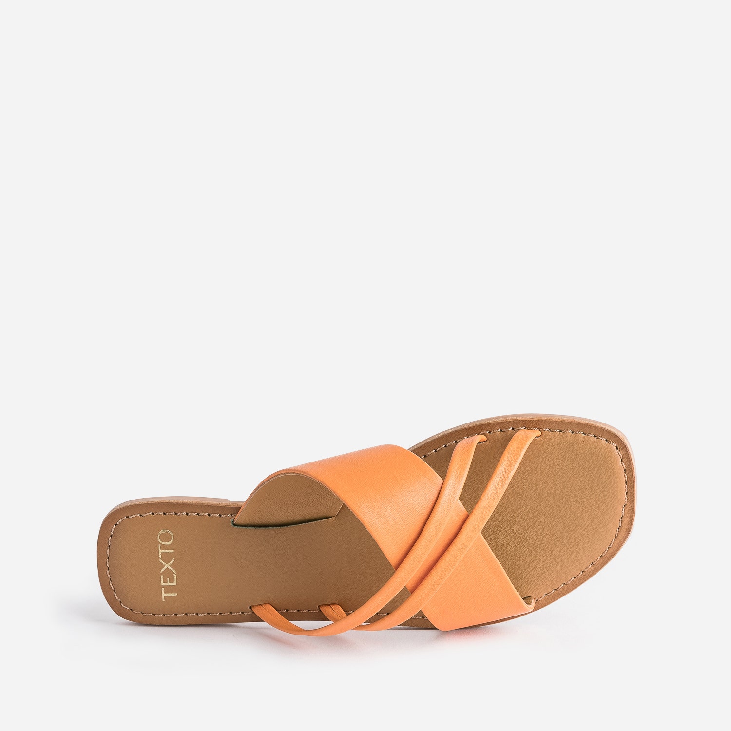 Mule TEXTO orange en cuir à brides fantaisie