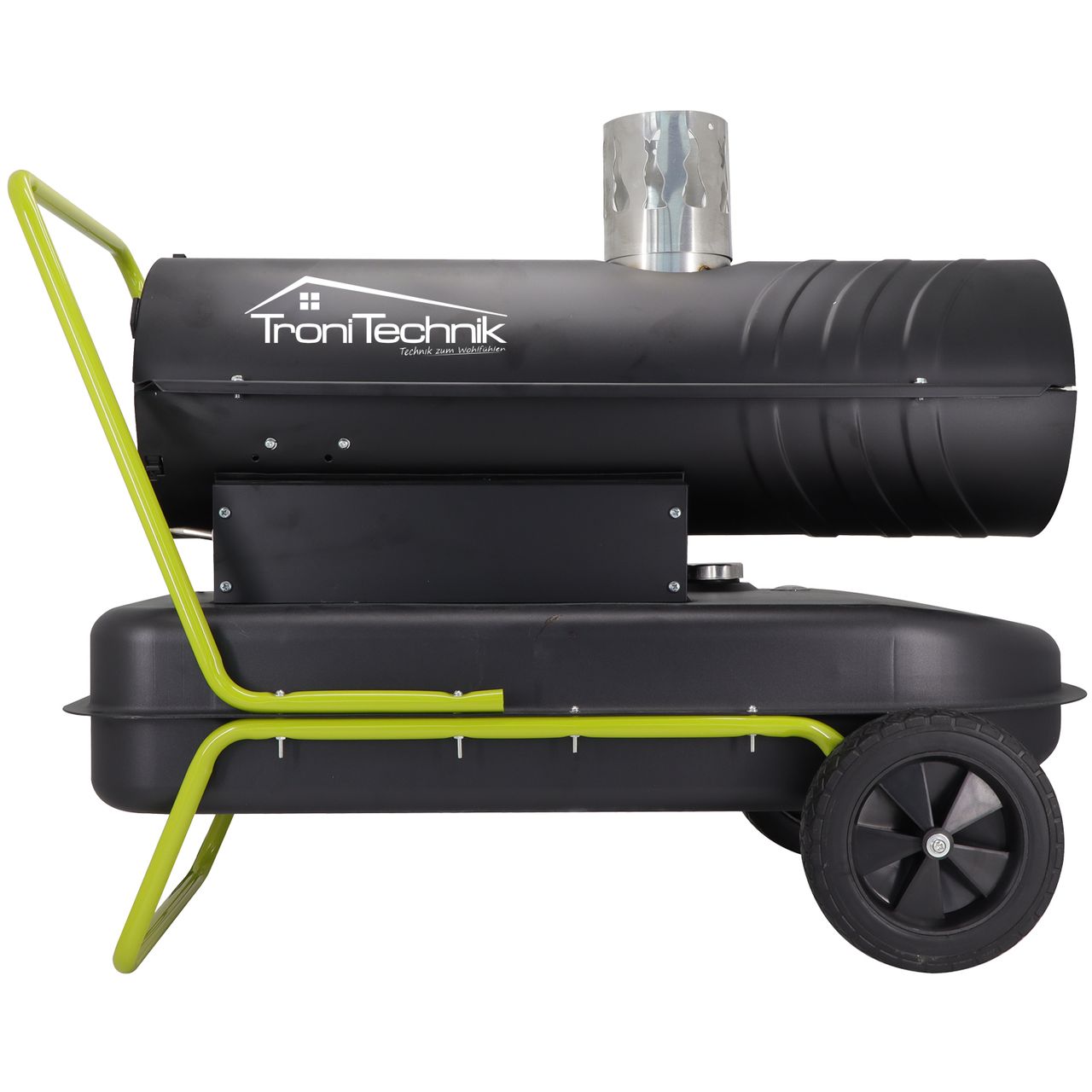 TroniTechnik TT-HK-244 Heizkanone Dieselkanone Heizlüfter 20kW mit Handgriff, Rohrrahmen, Rädern und Abluftauslass