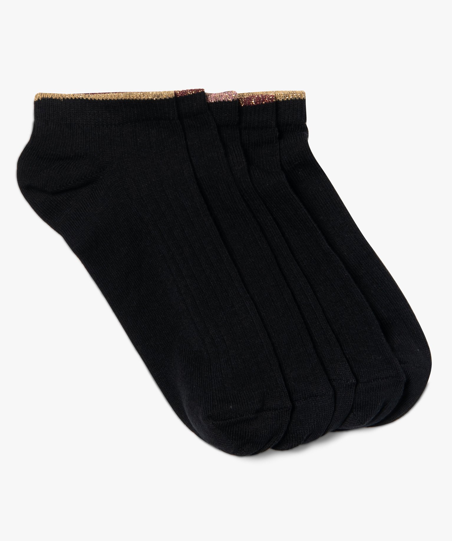 Chaussettes femme courtes à ctes finition pailletée (lot... noir | GEMO