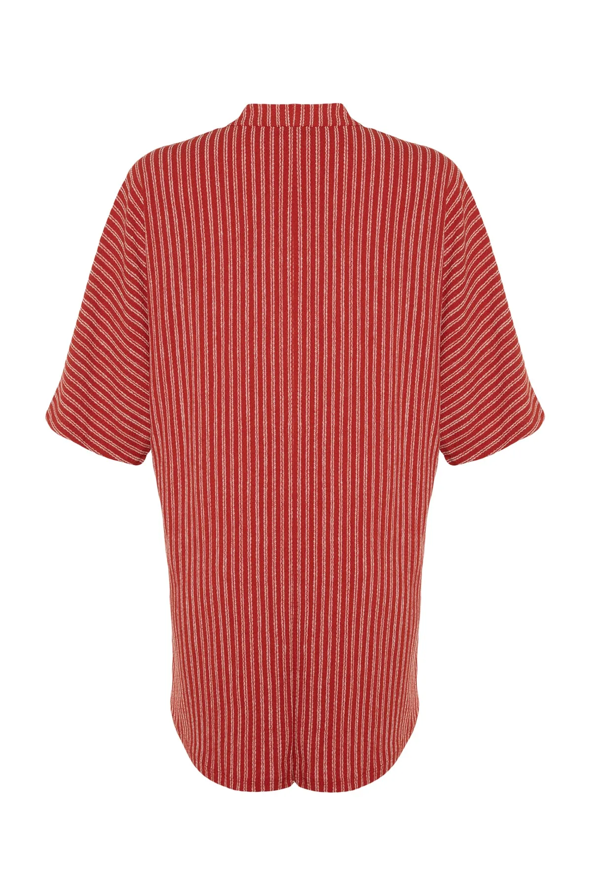 Trendyol Collection  Braun gestreiftes, weit geschnittenes Mini-Strandkleid aus Strick mit Krawatte TBESS23EL00080