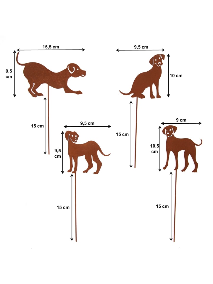 UNUS 4er Set Gartenstecker Rost Hunde in Braun günstig kaufen onesize