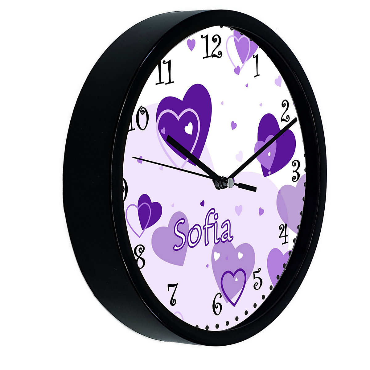 Kinder Wanduhr personalisiert mit Name Herz Lila