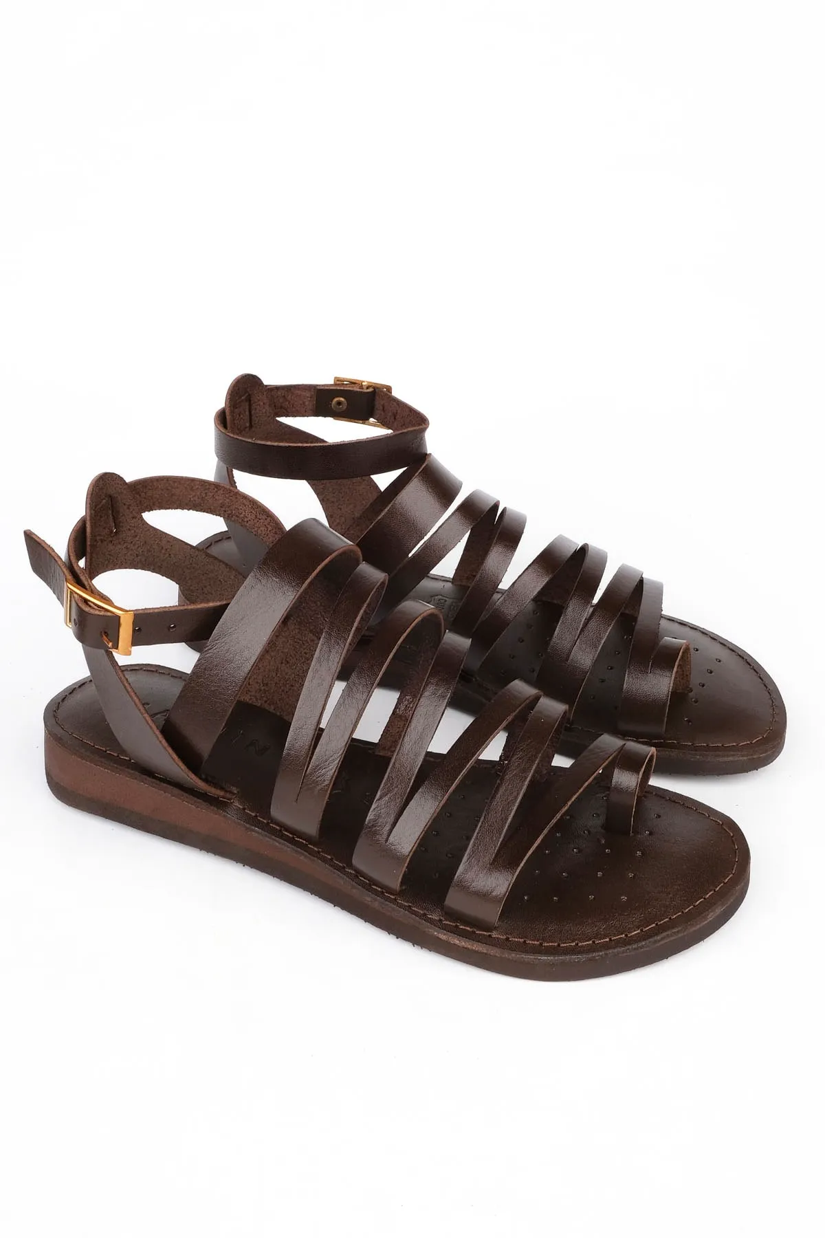 Marjin  Damen-Flip-Flops aus echtem Leder, leichte Sandalen mit Eva-Sohle, Saper Brown