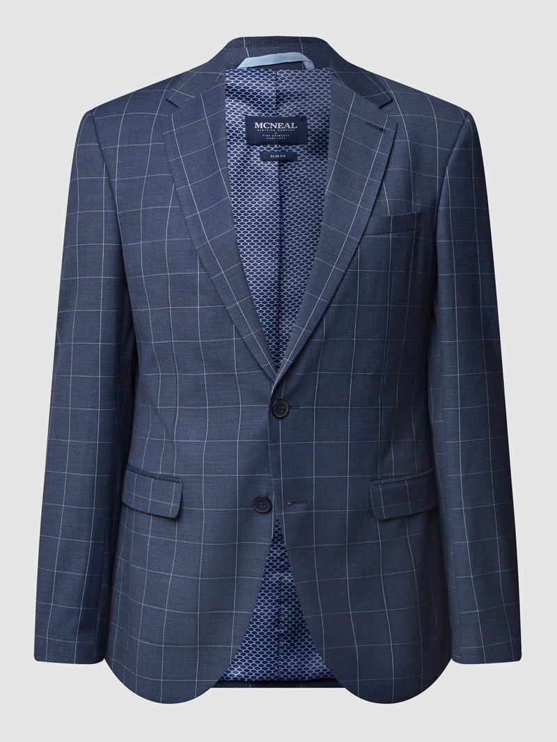 Slim Fit 2-Knopf-Sakko mit Gitterkaro Modell 'Casper' in marineblau