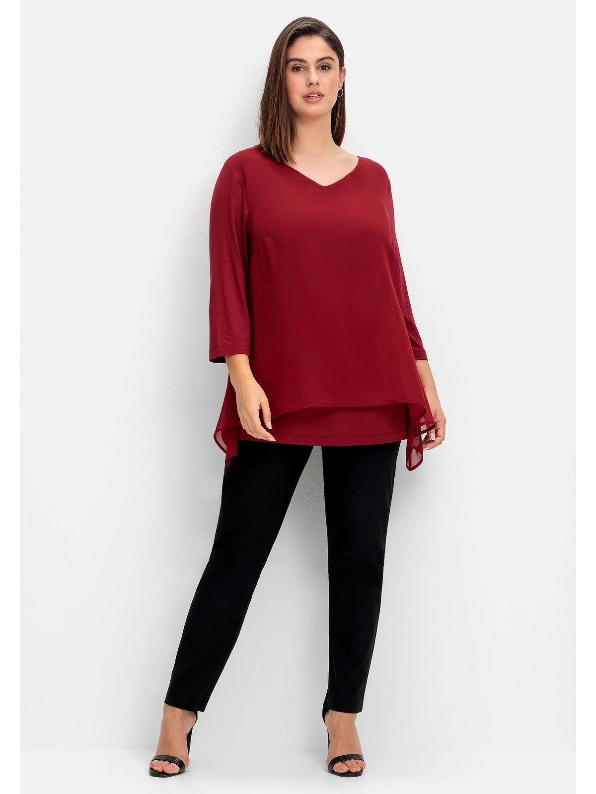 Sheego 3/4-Arm-Shirt Große Größen mit Chiffon-Oberteil