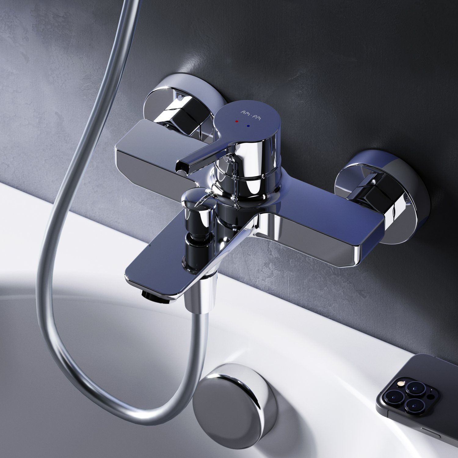 AM.PM Wannenarmatur Badewannenarmatur X-Joy S Bad Armatur, Wasserhahn (Mischbatterie) Keramikkartusche 35mm, Mischbatterie Badewanne, Wasserhahn Bad