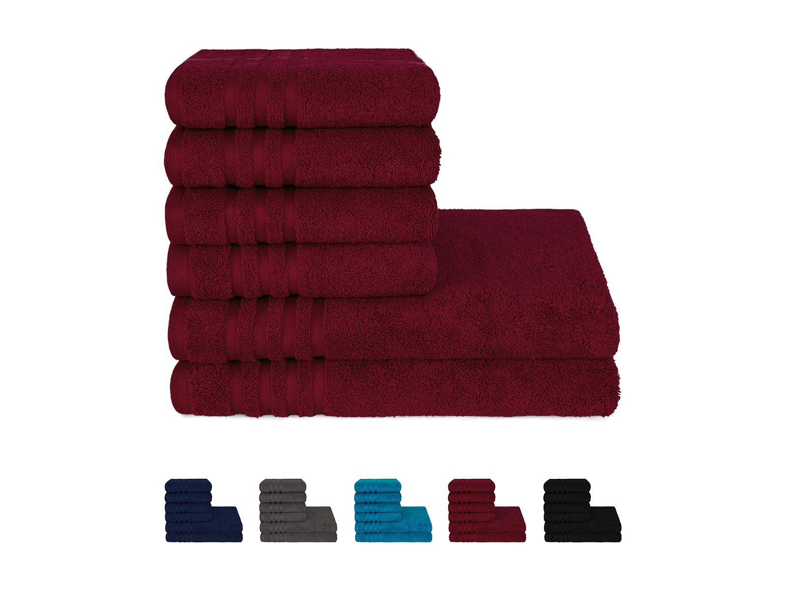 Rapp Badaustattung Handtuch Set Verona, Walkfrottee, (Set, 6-tlg), Handtücher mit Bordüre Badetuch Duschtuch in Uni-Farben 100% Baumwolle