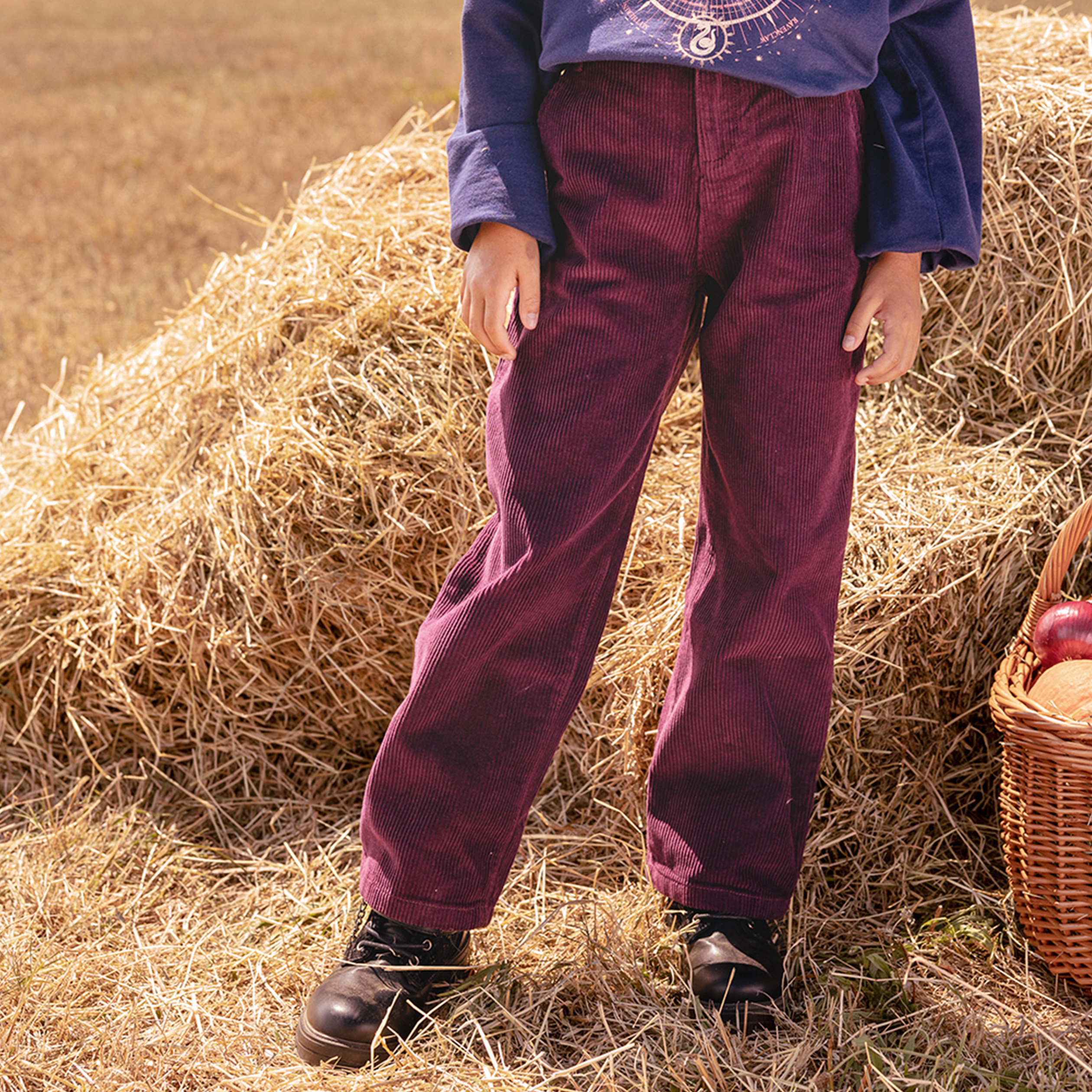 Pantalon jambes larges velours violet foncé fille | La Halle