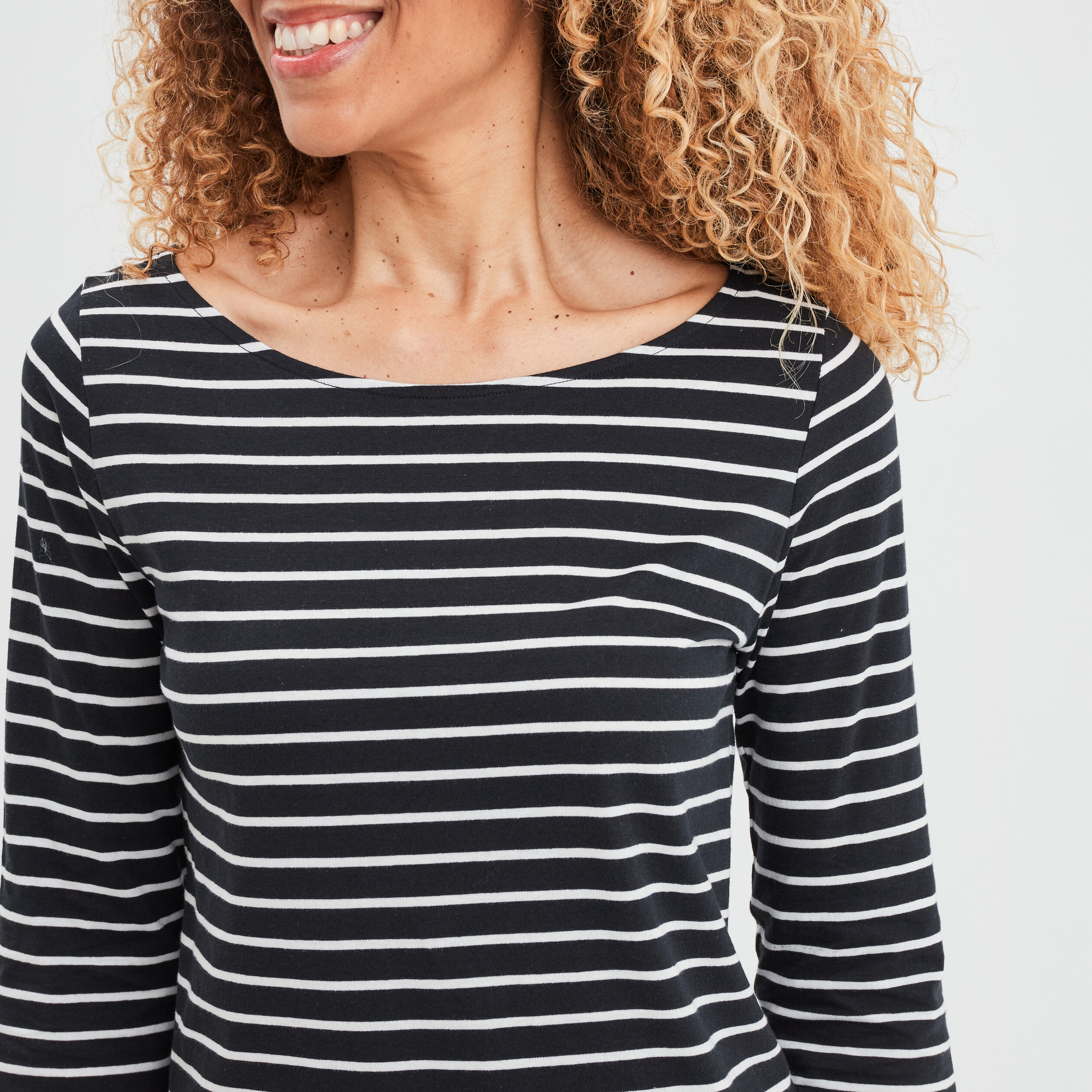 T-shirt manches 3 4 col bateau coton blanc femme | La Halle