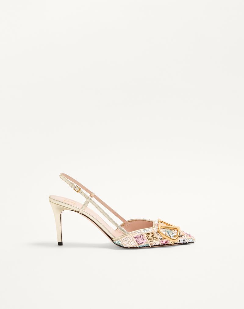 Sapato de salto VLogo Signature Slingback com bordado de losangos 80mm