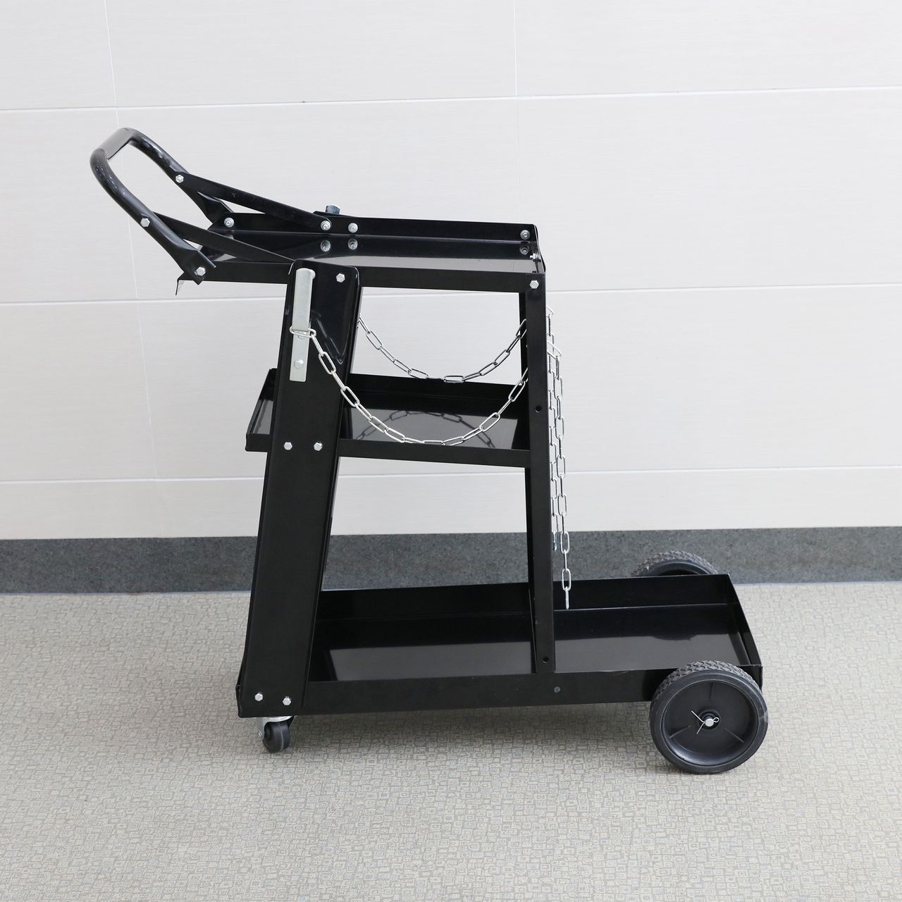 Tech Craft Schweißwagen, Gasflaschenwagen, mit Sicherheitskette, 3 Regale, schwarz