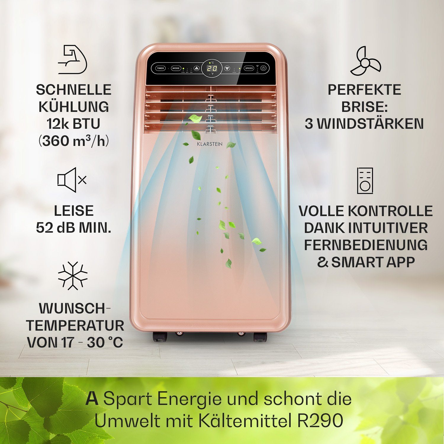 Klarstein Klimagerät Metrobreeze New York Smart 12k, Klimagerät mobil Air Conditioner Kühlgerät Luftkühler