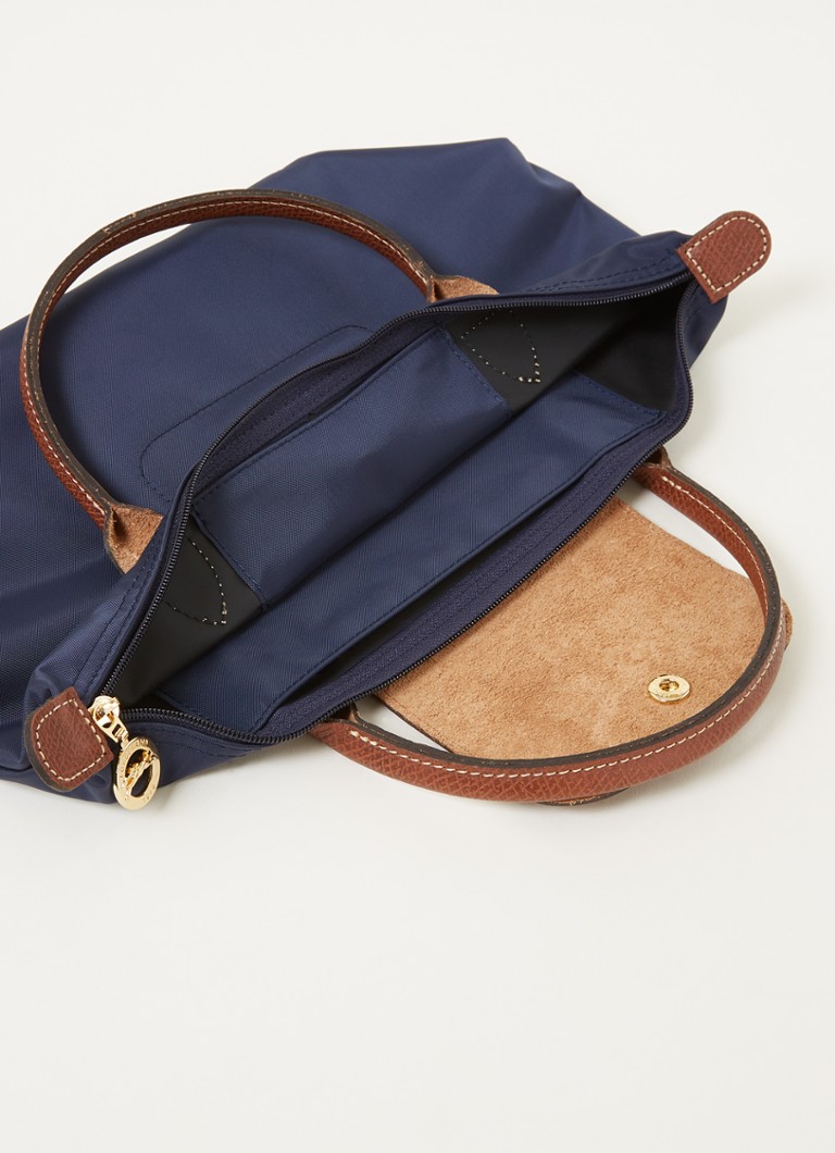 Geantă originală Longchamp Le Pliage, mărimea S, cu detalii din piele.