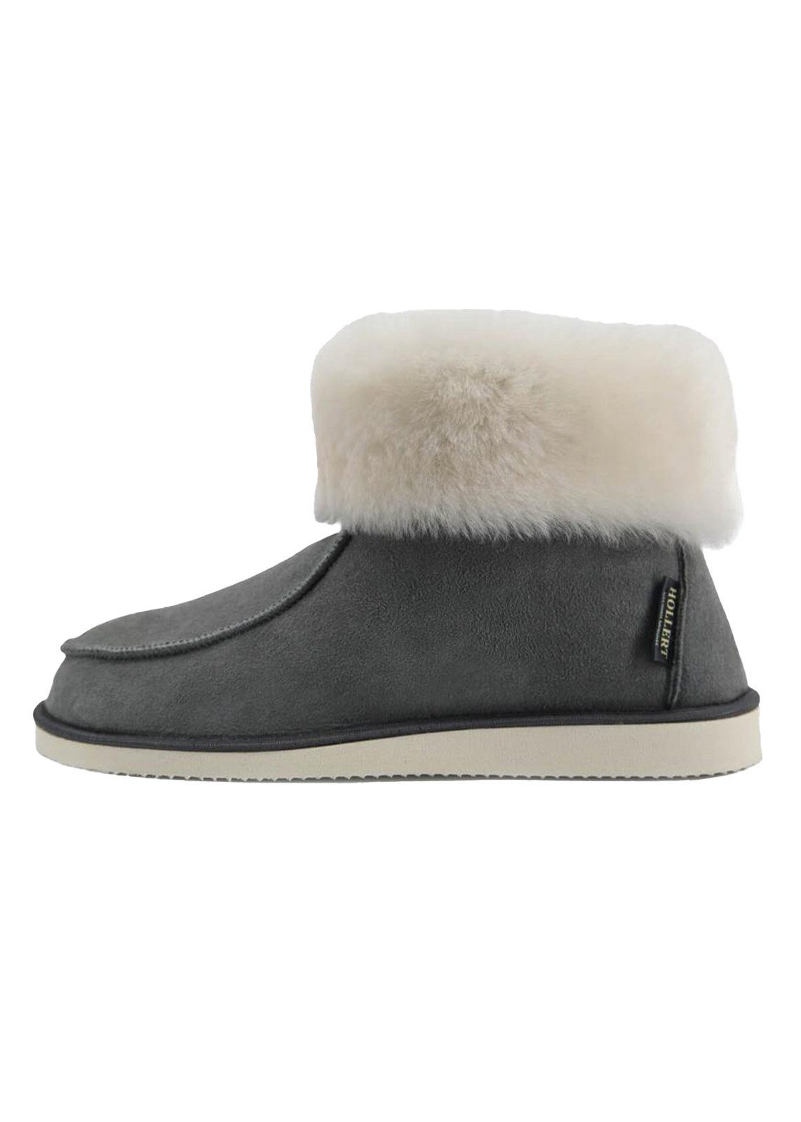 Hollert Hausschuh Unisex Lammfell Hausschuhe Zugspitze Grau Merino Schaffell Echtleder