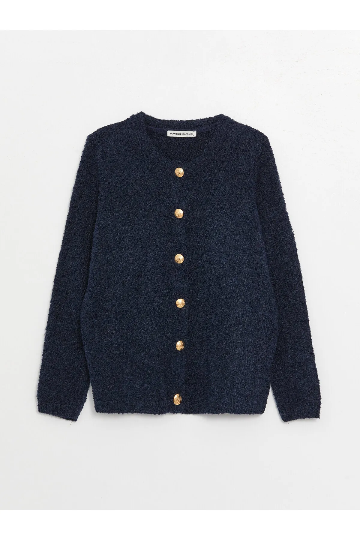 LC Waikiki  Einfarbiger, langärmliger Damen-Strick-Cardigan mit Rundhalsausschnitt