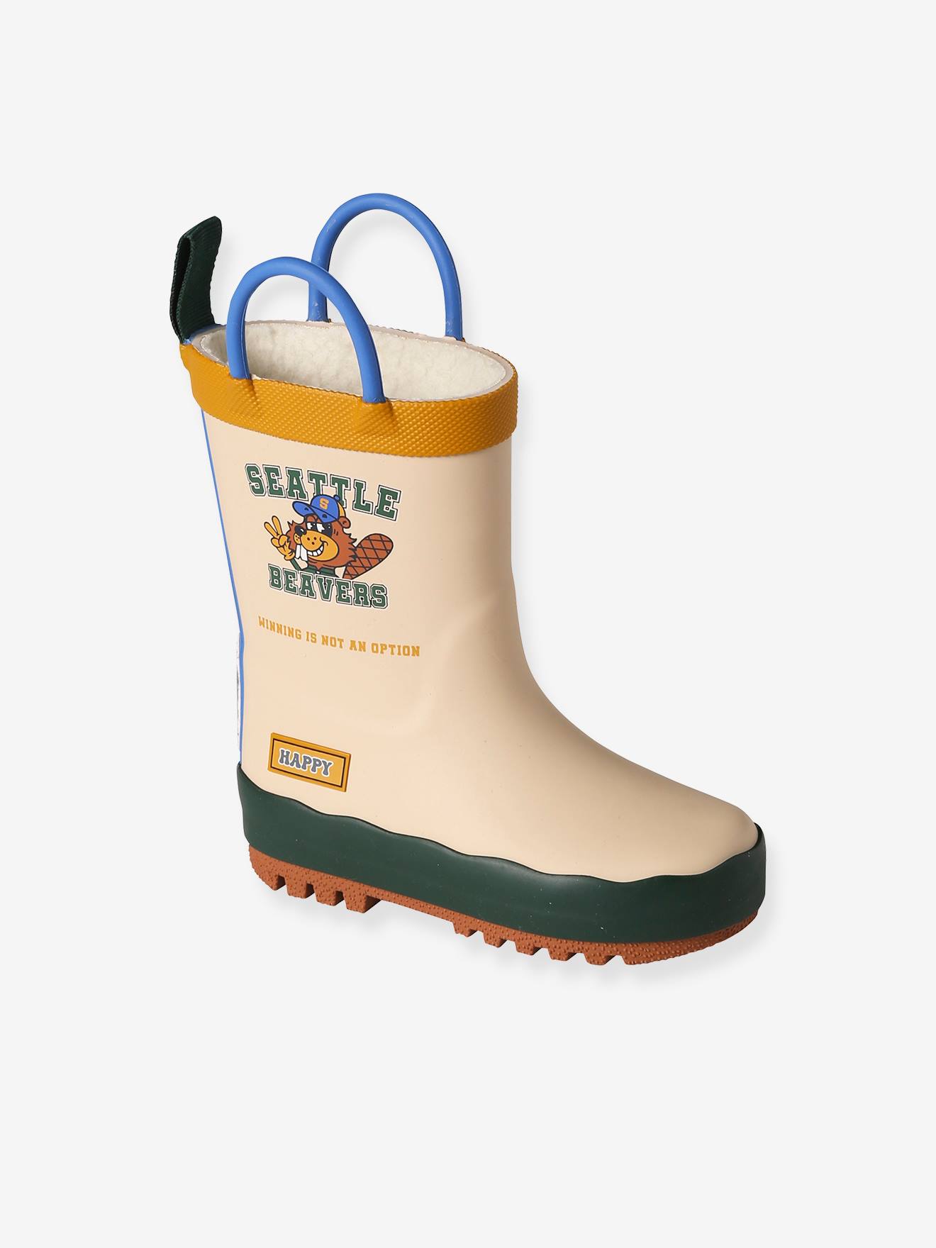 Bottes de pluie fourrées en caoutchouc imprimé bébé beige