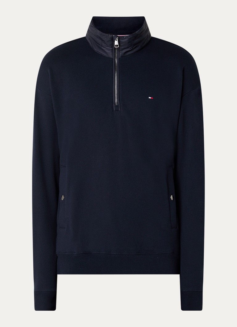 Tommy Hilfiger Mix Media sweater with half zip and stowable hood