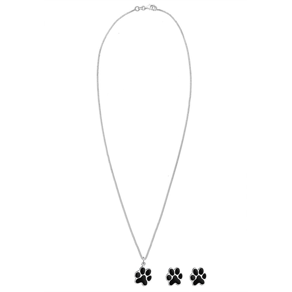 Elli Elli Ensemble de Bijoux Femmes Pendentif Patte Set clous d'oreilles Noir en argen Bijoux