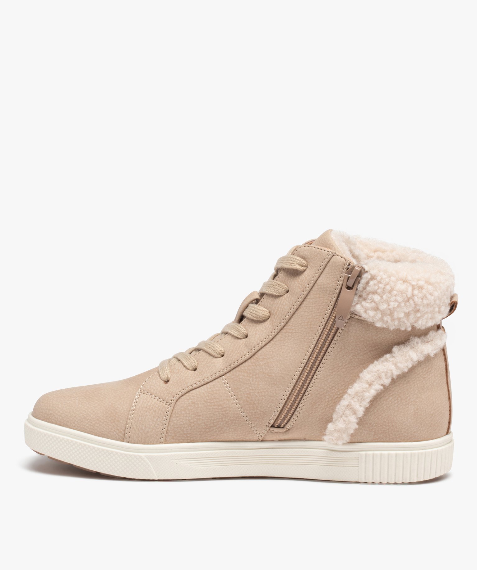 Baskets femme mid-cut unies à col sherpa beige | GEMO