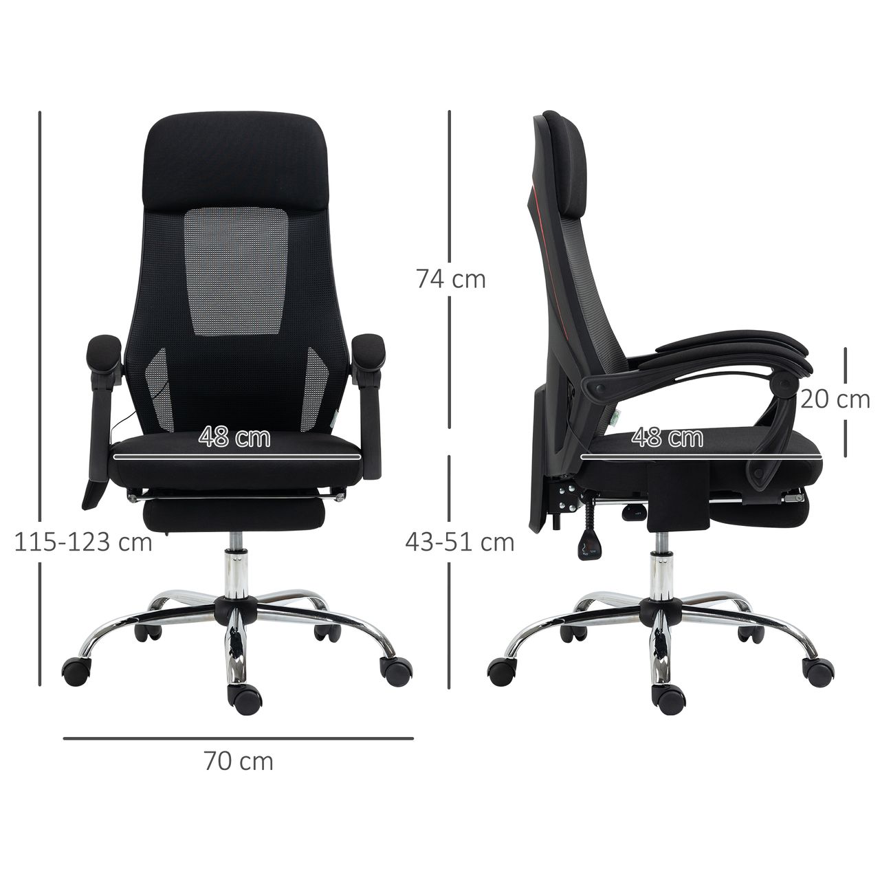 Vinsetto Bürostuhl mit Massagefunktion, Massagestuhl mit Liegefunktion, Mesh