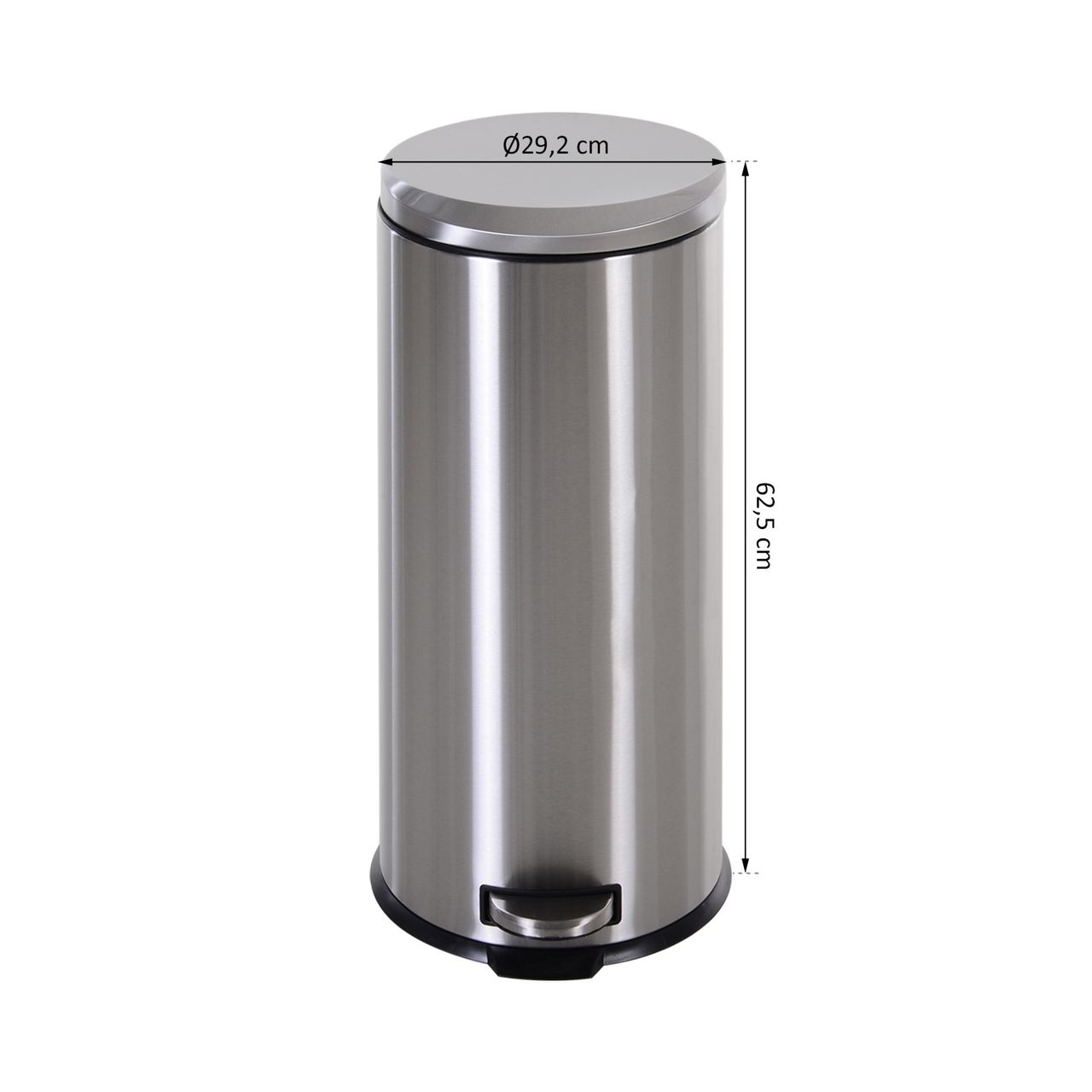 HOMCOM Abfalleimer Mülleimer Treteimer mit Inneneimer 30 L Soft Schließen Edelstahl PP Ø29,2 x H62,5 cm