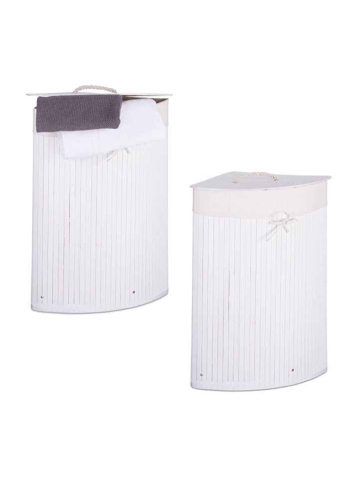 relaxdays 2 x Eckwäschekorb in Weiß - (B)49,5 x (H)65 x (T)37 cm günstig kaufen onesize