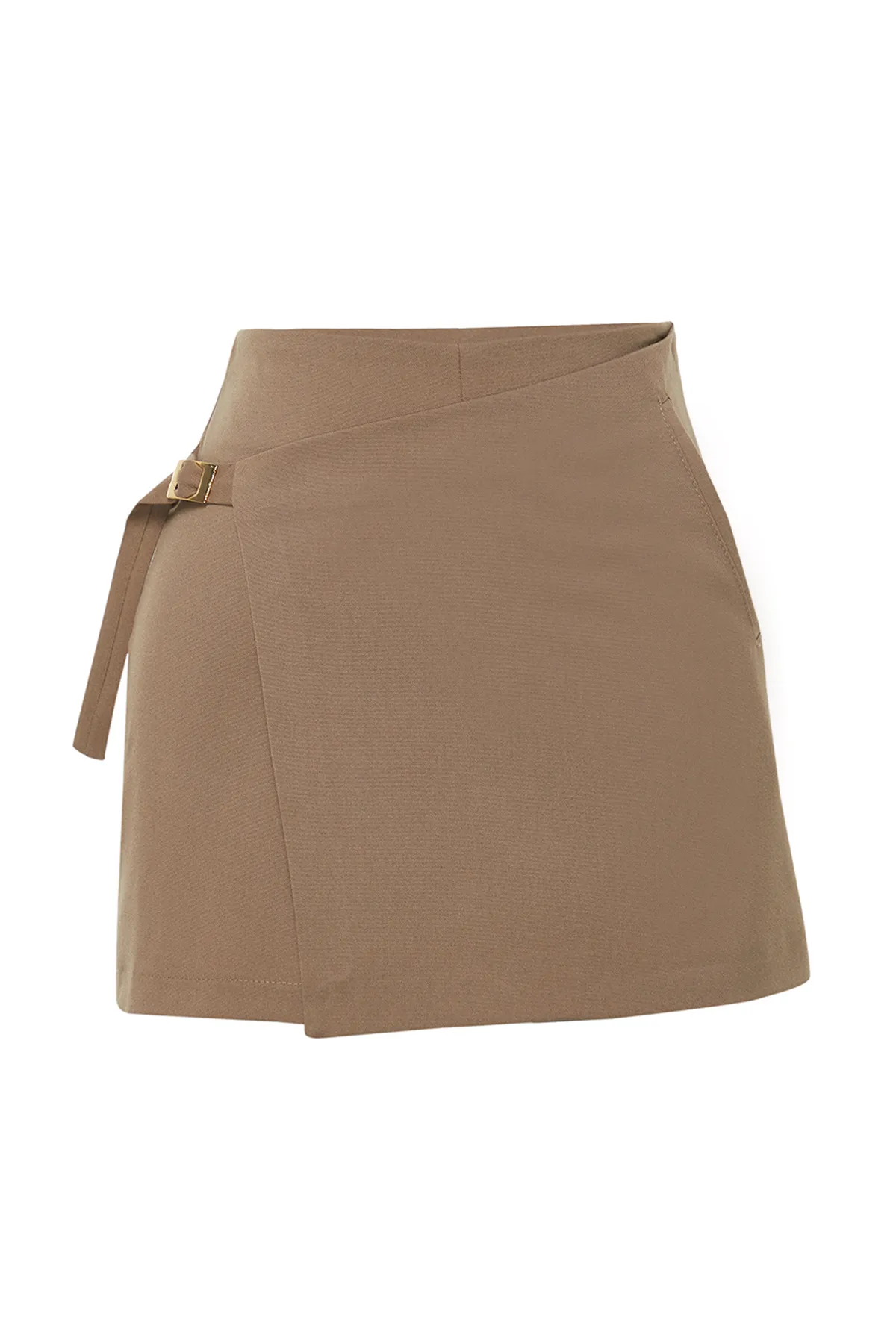 Trendyol Collection  Steinfarbener, zweireihiger, gewebter Shorts-Rock mit Schnalle und detailliertem Verschluss TWOSS24SR00061