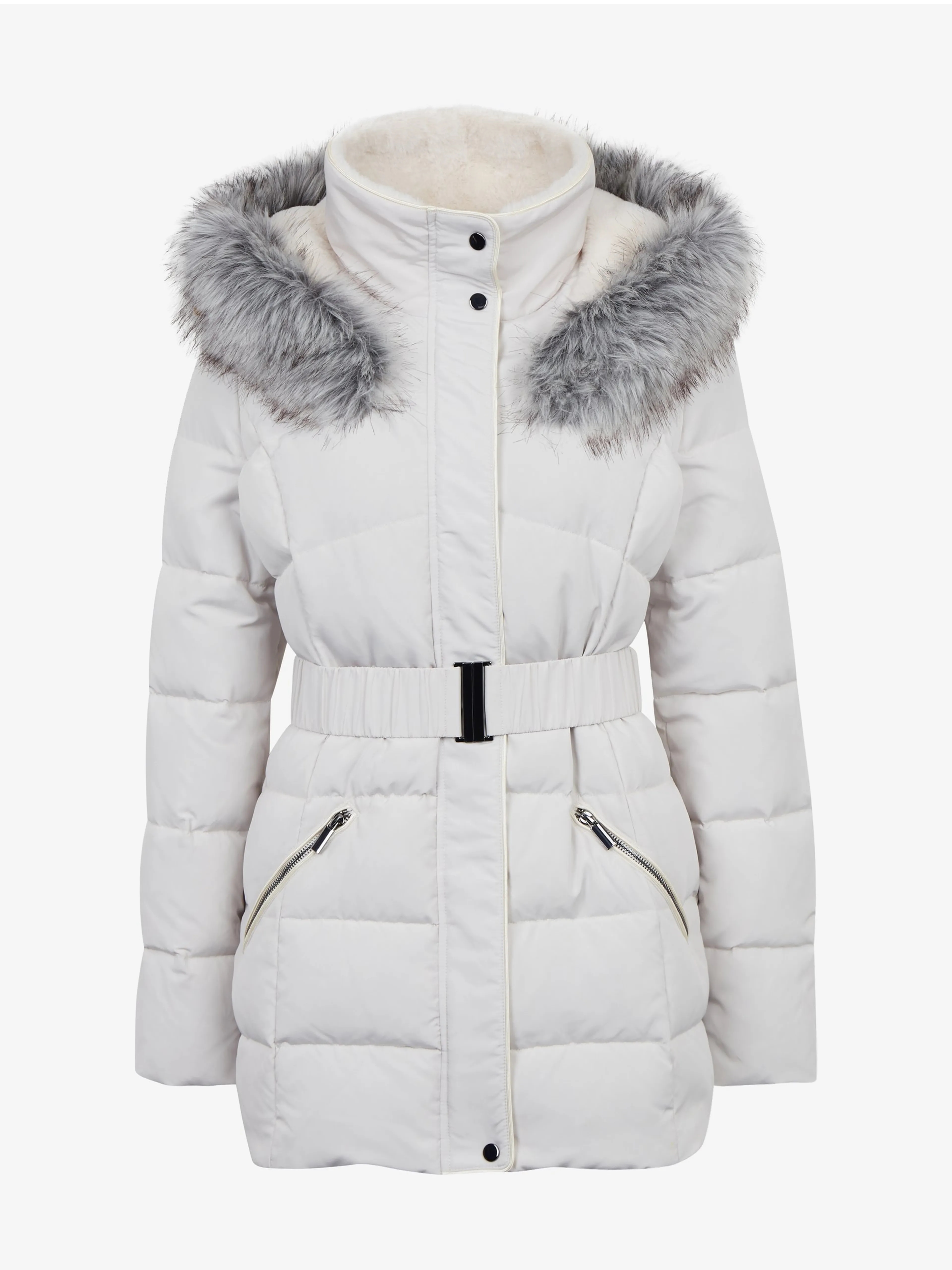 Cremefarbene Damen-Winter-Steppjacke mit Gürtel ORSAY