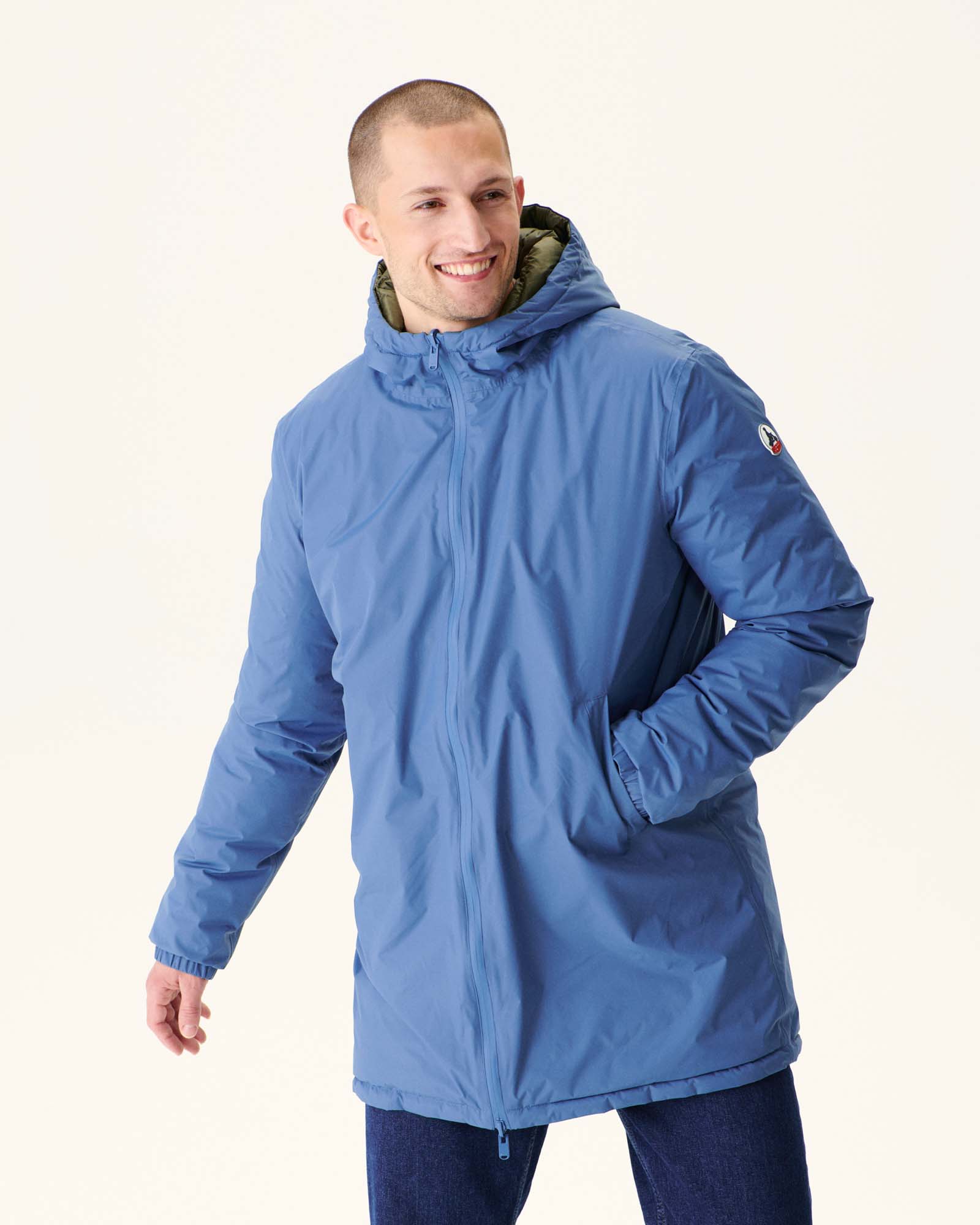 Doudoune longue réversible à capuche Bleu jeans/Army Amsterdam