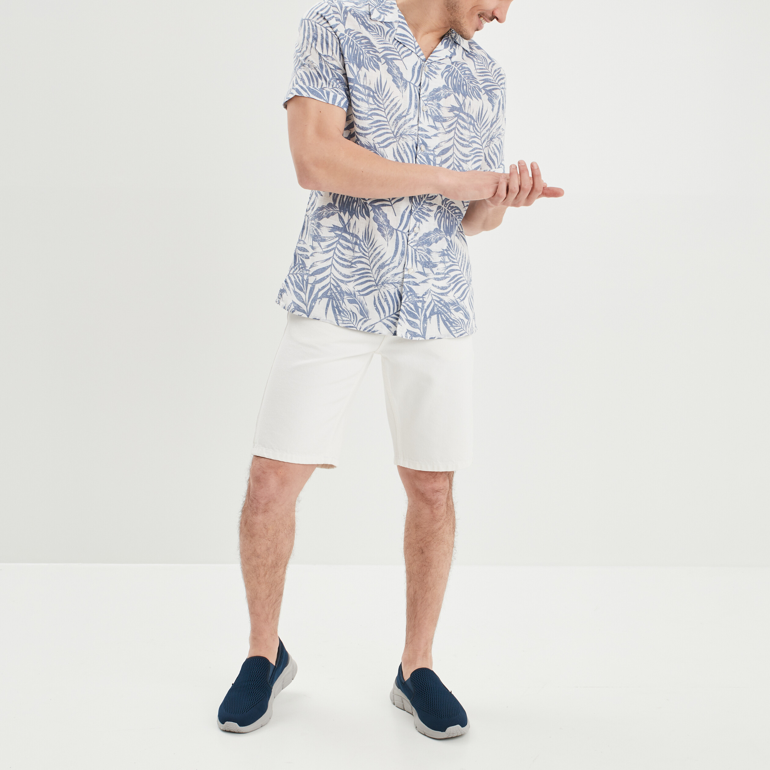 Chemise en coton manches courtes bleu homme | La Halle