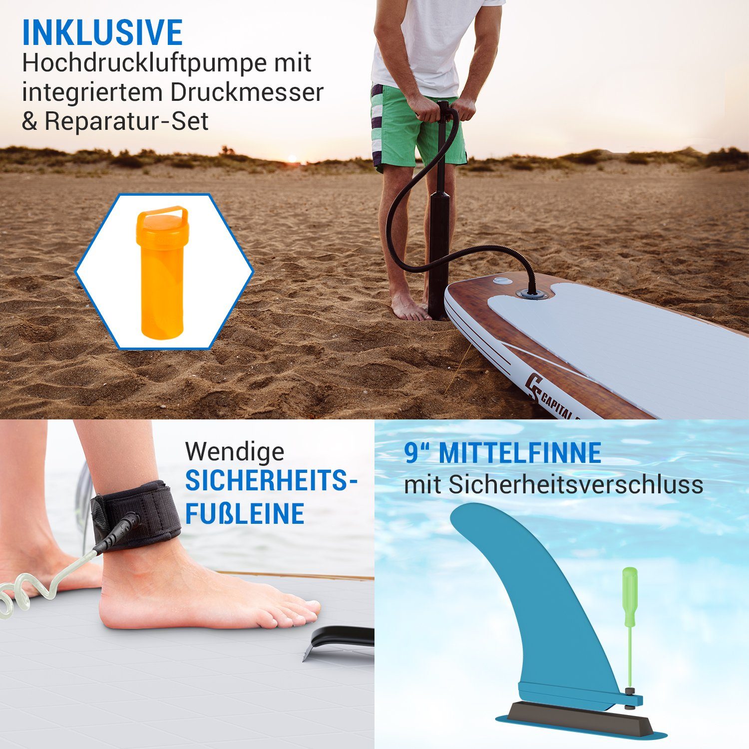 Capital Sports Inflatable SUP-Board Downwind Cruiser 9.8, Paddle Board, (Set), Stand Up Paddling Board Standup Paddle Board SUP Board Paddel Board