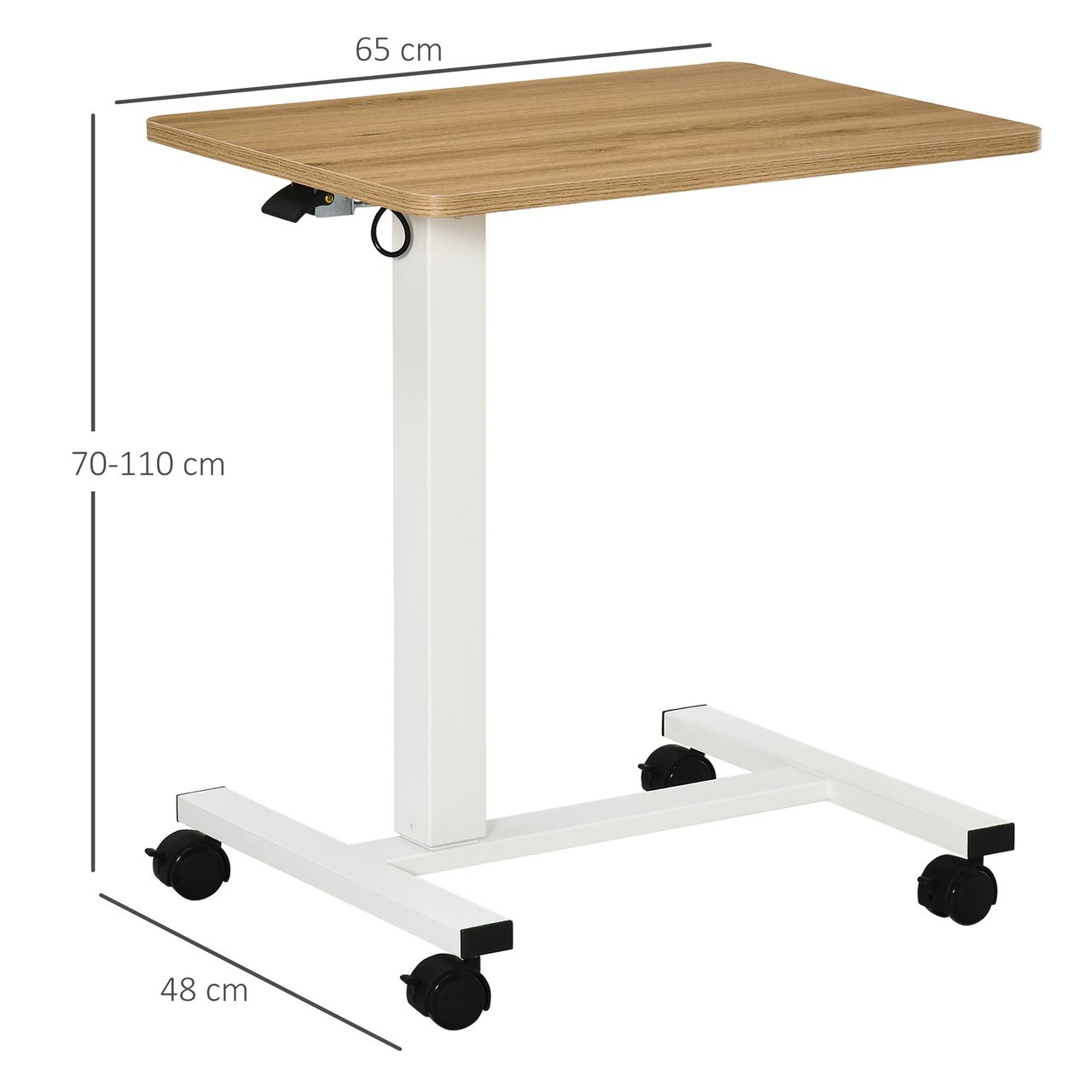 HOMCOM Höhenverstellbar Steh-Sitz Schreibtisch Laptoptisch Stehpult Beistelltisch mit Rollen C-förmig Platzsparend für Arbeitszimmer Sofa Bett Natur Weiß Belastbar bis 70 kg 65 x 48 x 70-110 cm