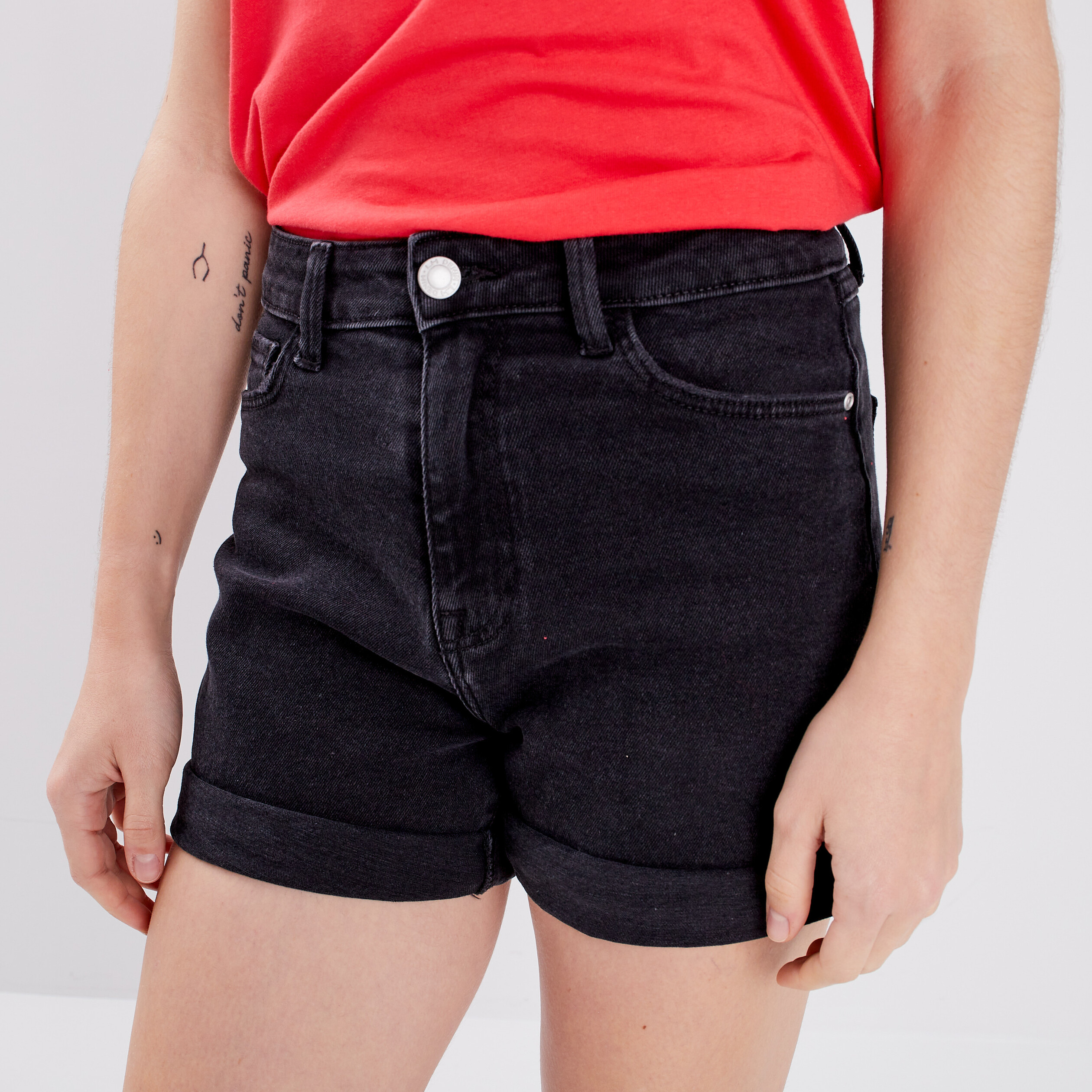 Short mom taille haute en jean denim noir femme | La Halle