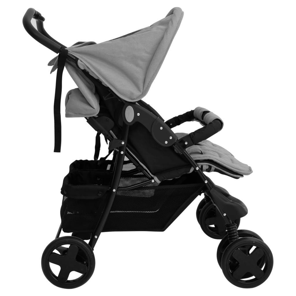 vidaXL Kinder-Buggy Zwillingskinderwagen Hellgrau Stahl