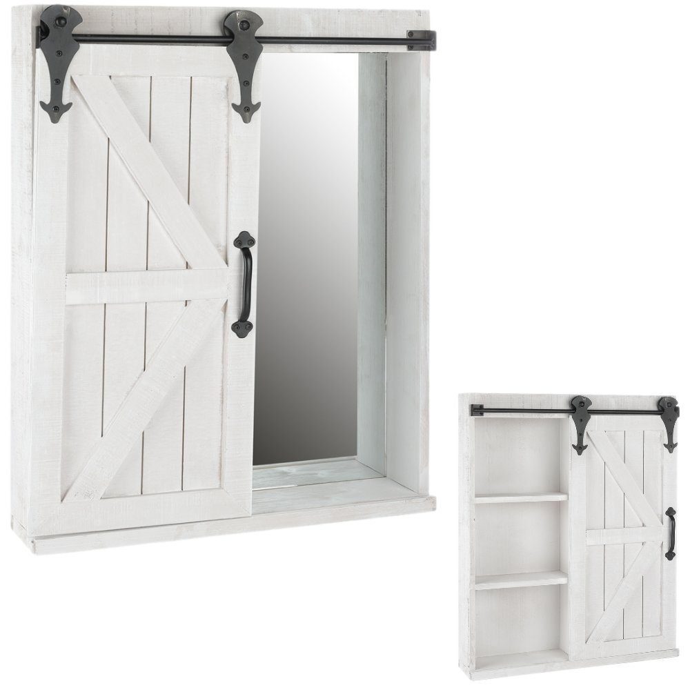 Melko Spiegelschrank Wandregal Spiegelschrank Wandschrank aus Holz in Weiß Schiebetür Hängeschrank Wandboard Vitrine Badschrank (Stück) Schiebetür