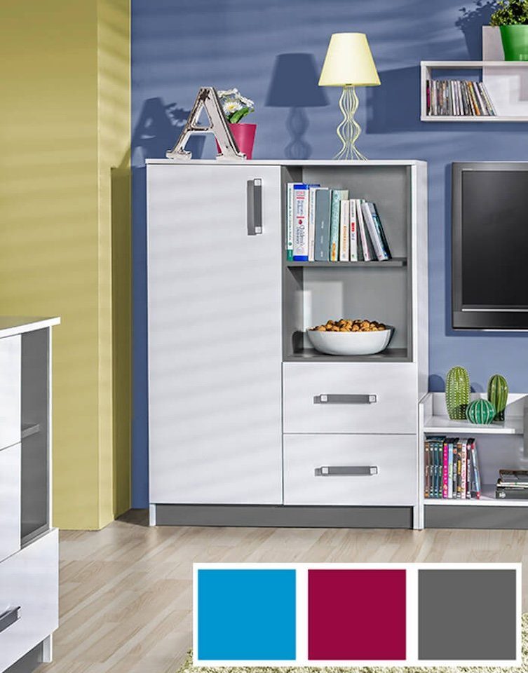 Feldmann-Wohnen Highboard Trafiko, 90cm weiß Farbapplikation wählbar 2-türig mit 1 Schublade
