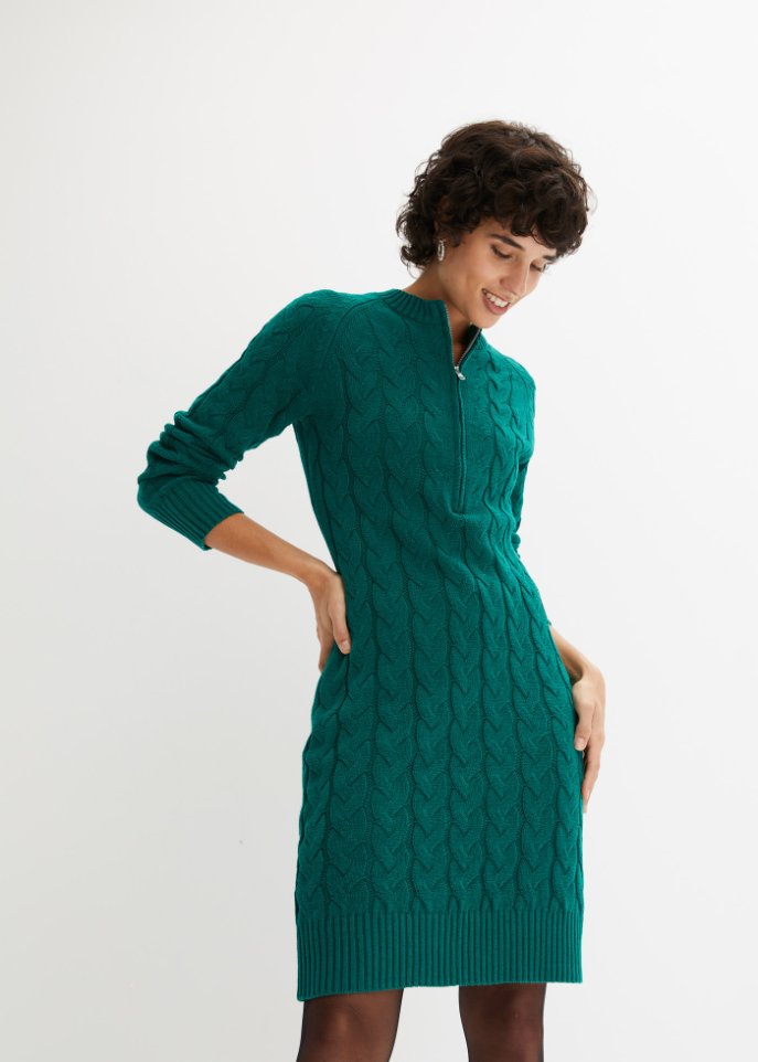 Strickkleid mit Zopfmuster und Reißverschluss