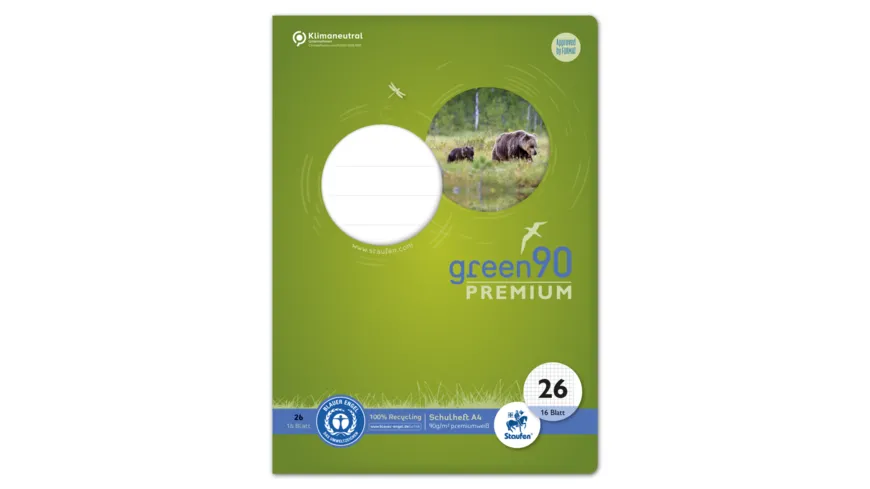 Ursus Green Premium Heft A4 16 Blatt Lineatur 26 kariert mit Rand