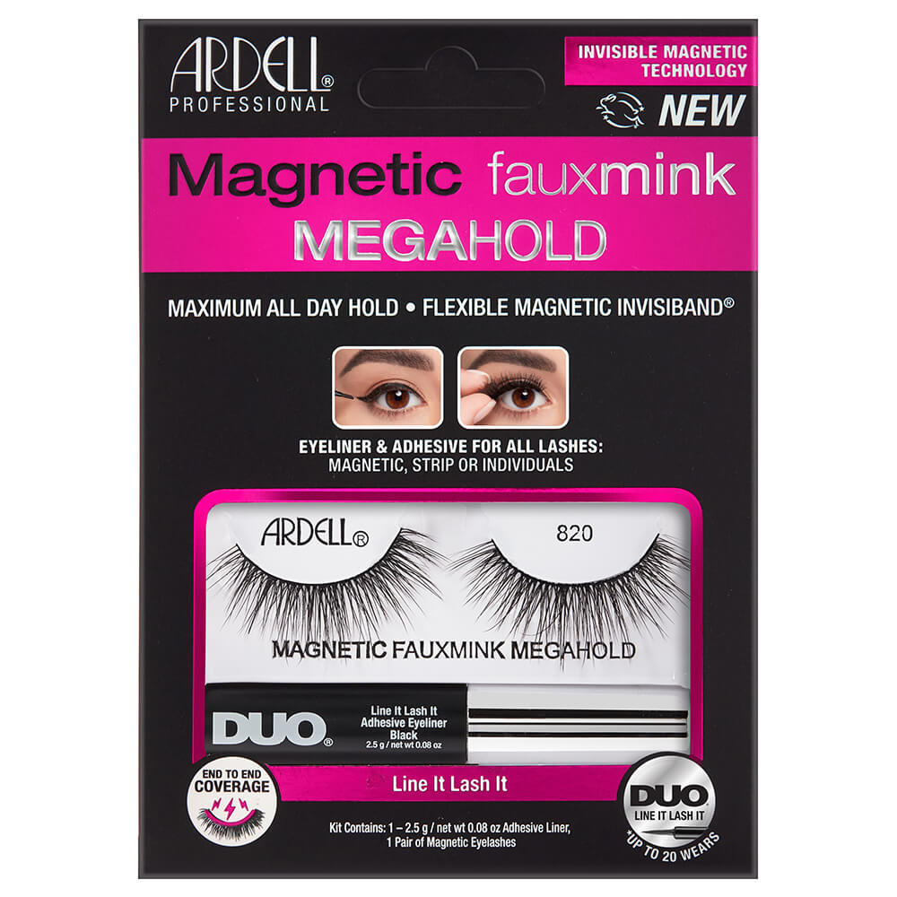 Ardell Faux-Cils Magnétique Faux Mink n°820 avec colle/feutre eyeliner Duo 2,5g Faux-Cils Magnétiques en frange réutilisables, avec colle/feutre eyeliner inclus