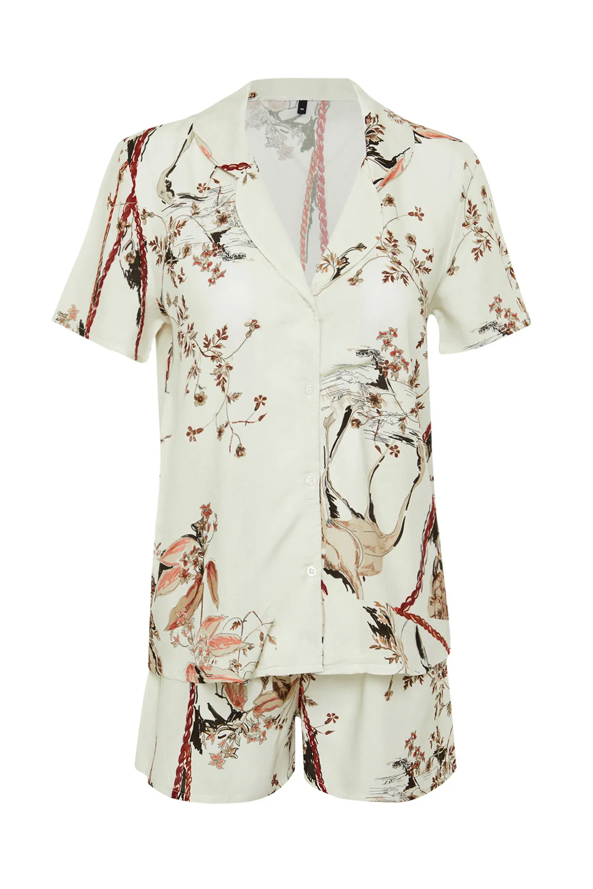 Trendyol Collection  Mehrfarbiges Pyjama-Set aus gewebter Viskose mit Blumenmuster THMSS24PT00186