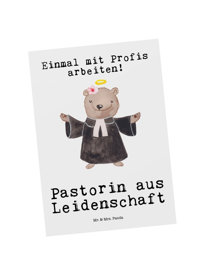 Mr. & Mrs. Panda Postkarte Pastorin Leidenschaft mit Spruch in Weiß günstig kaufen onesize