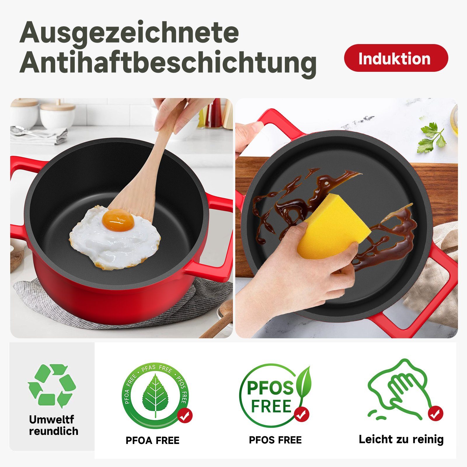HOMELUX Bratentopf 12/20/24/28 cm Topf Induktions Kochtöpfe mit Deckel, Aluminium, für alle Herdarten